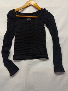 Free People Intimately Scoop Back Stretch Knit Black Top Long Sleeve Size Medium
